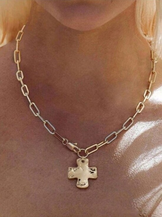 Anthropologie Jewelry - NEW! Minimalist Gold Paperclip Link Chain With Chunky Cross Pendant Necklace